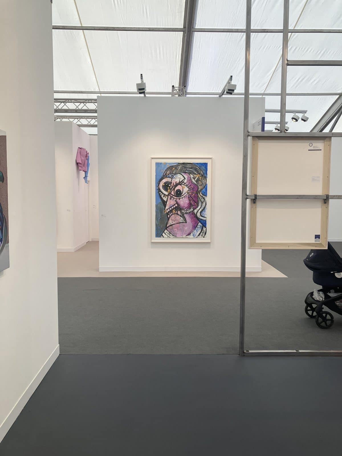 George Condo cubist head hanging on the Sprüth Magers booth at Frieze London