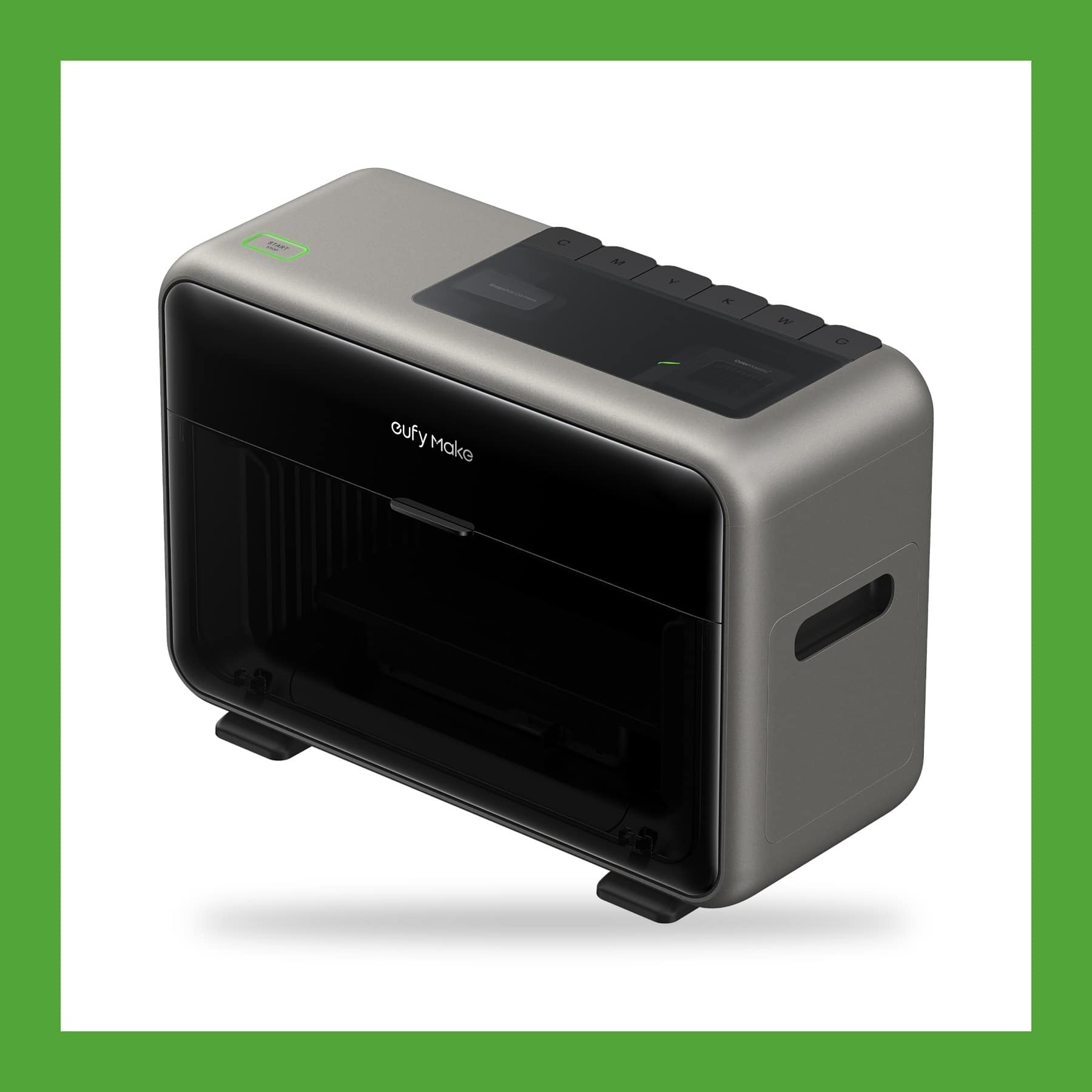 eufyMake E1 UV printer in titanium grey with a smoked black front lid, on a white background