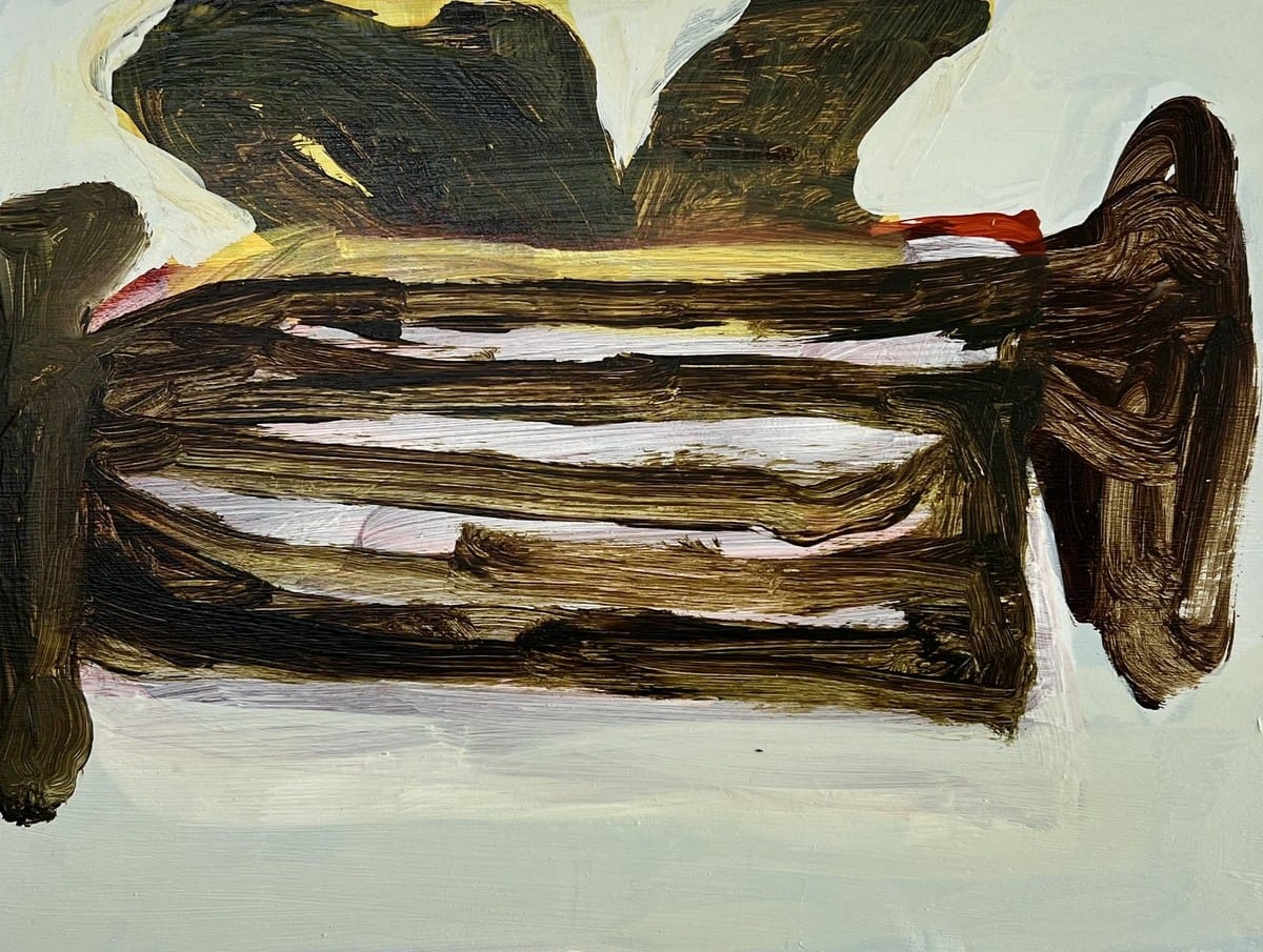 Henry Ward painting Hulda III (Blimpy) from the Soho Home art collection, a dark striped form on pale green