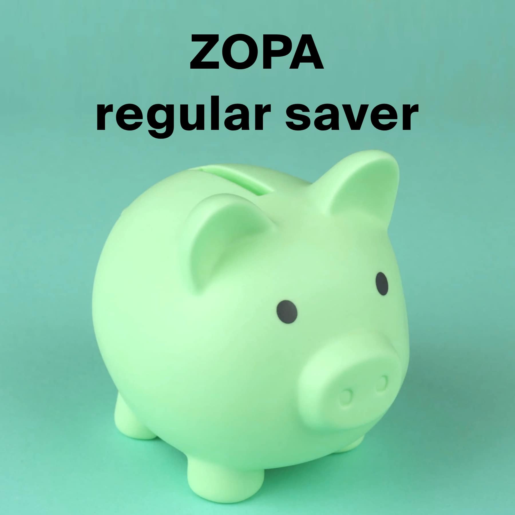 Green piggy bank with the text Zopa regular saver, illustrating the 7.10% AER UK savings pot