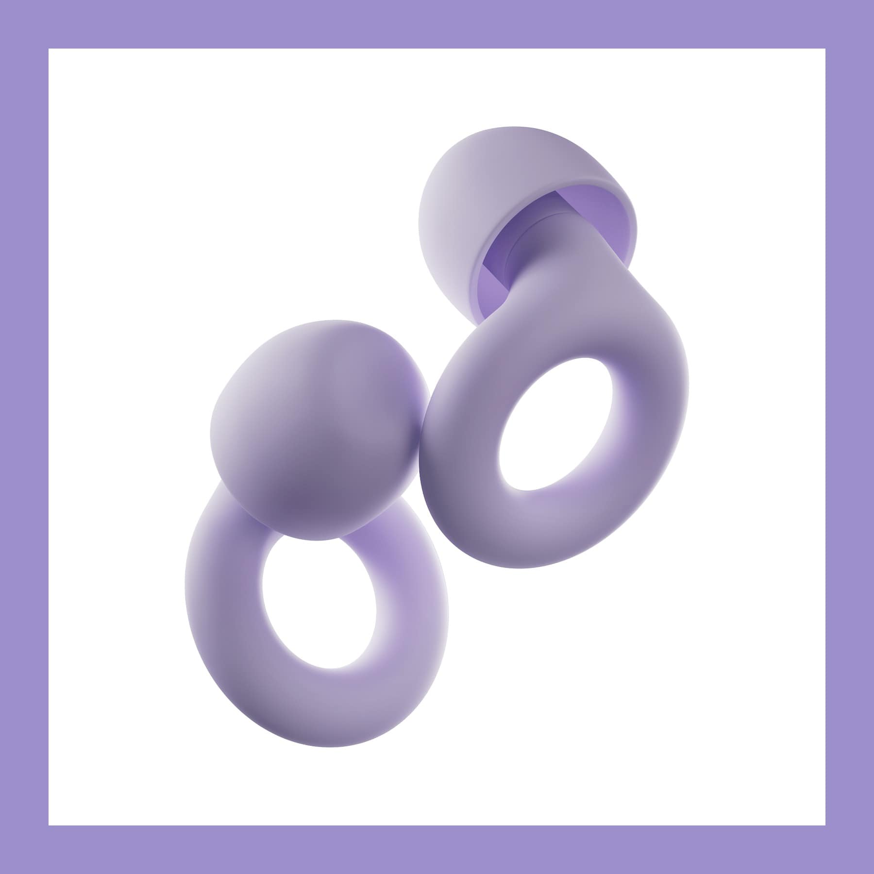 A pair of lilac Loop Quiet 2 reusable silicone earplugs