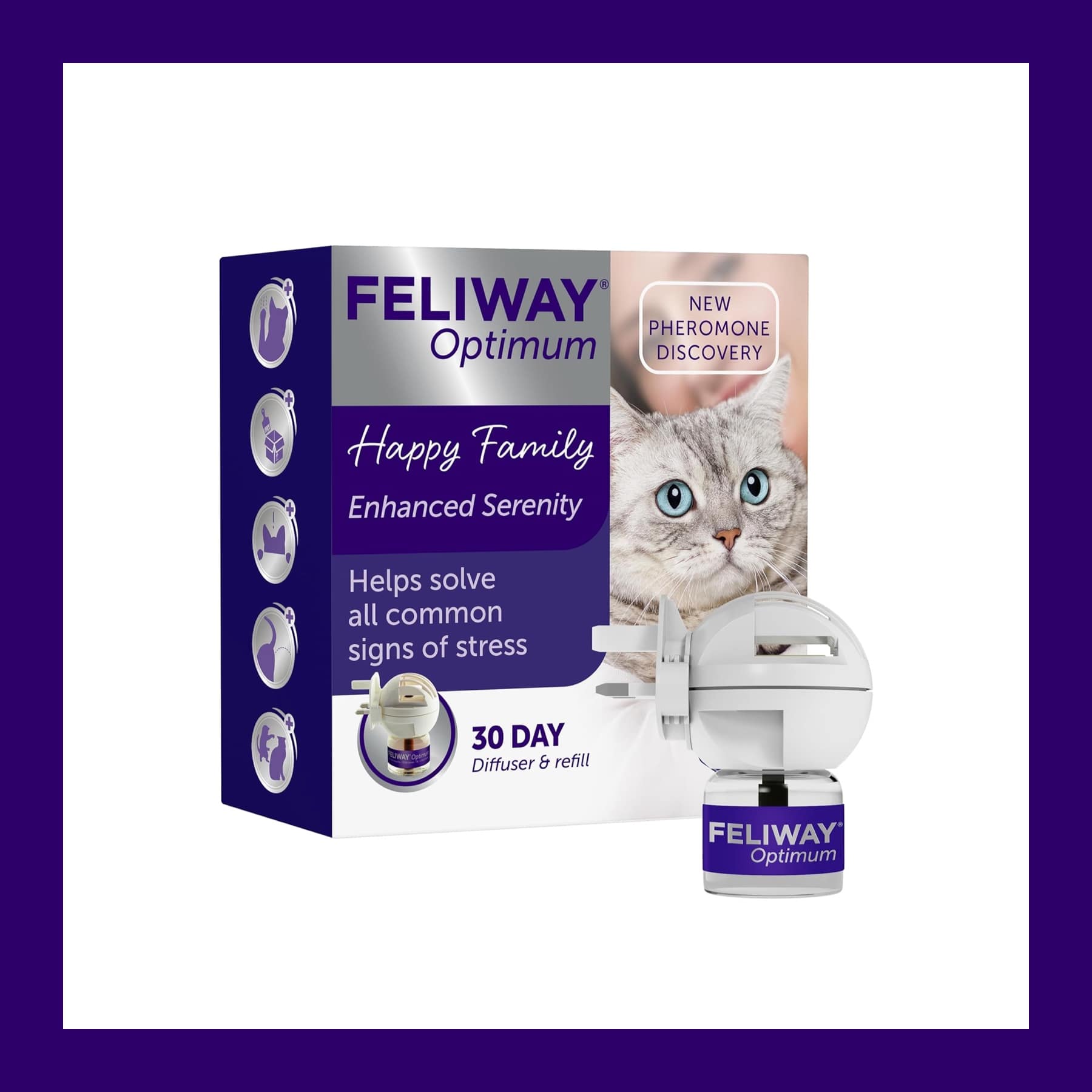 Feliway Optimum starter kit box with plug in diffuser and 48ml refill vial