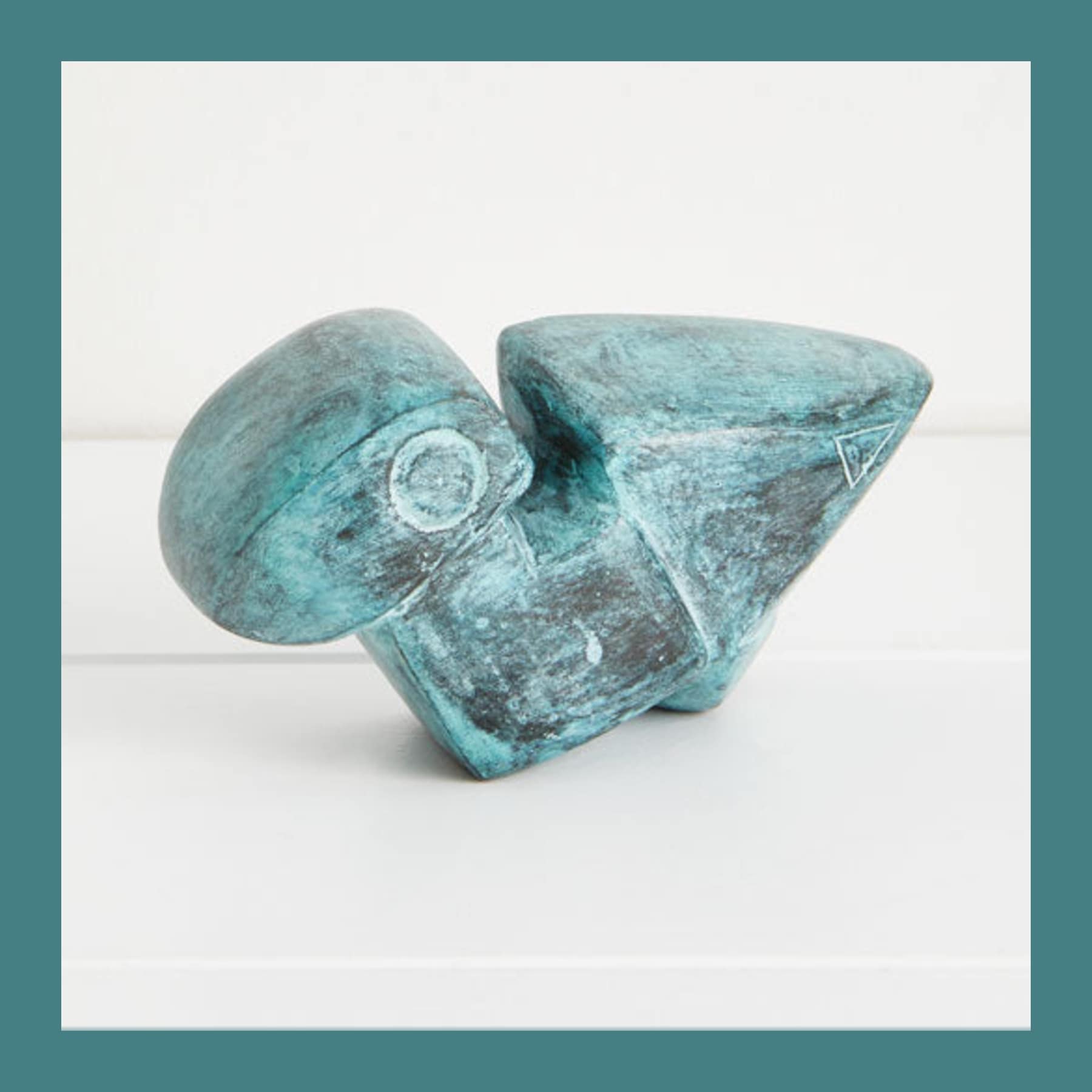Jesmonite replica of Henri Gaudier-Brzeska's 1914 Duck sculpture with a green verdigris patina