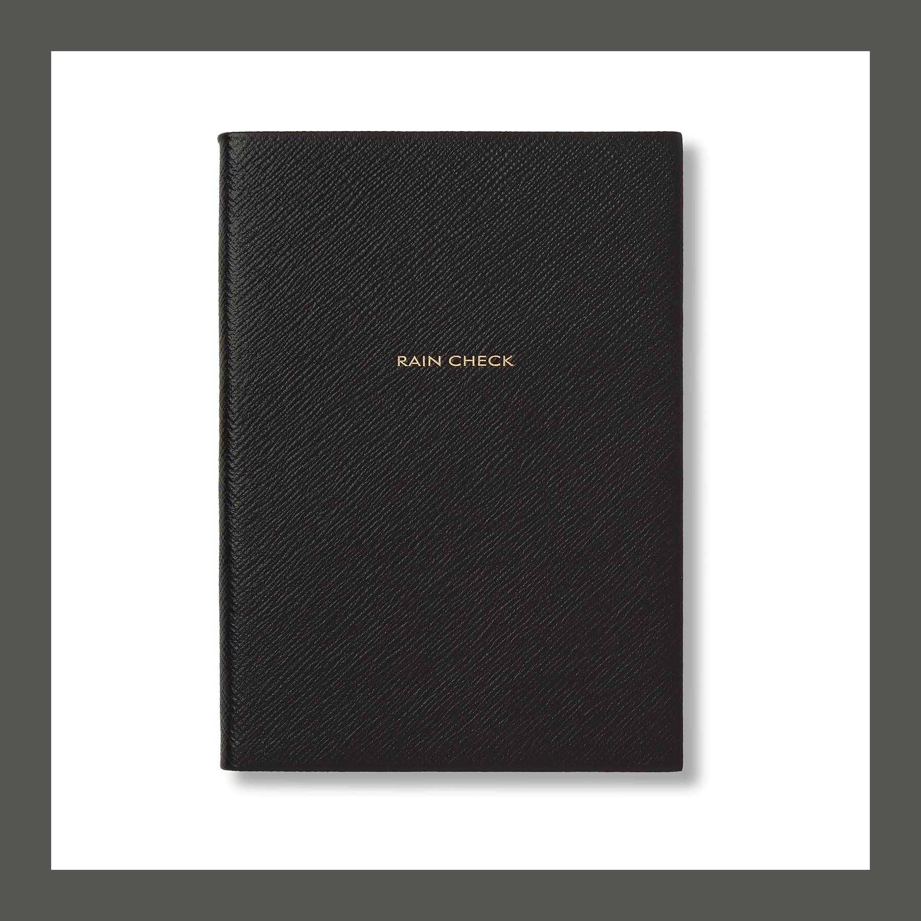 Black Burberry x Smythson Soho notebook stamped Rain Check in gold