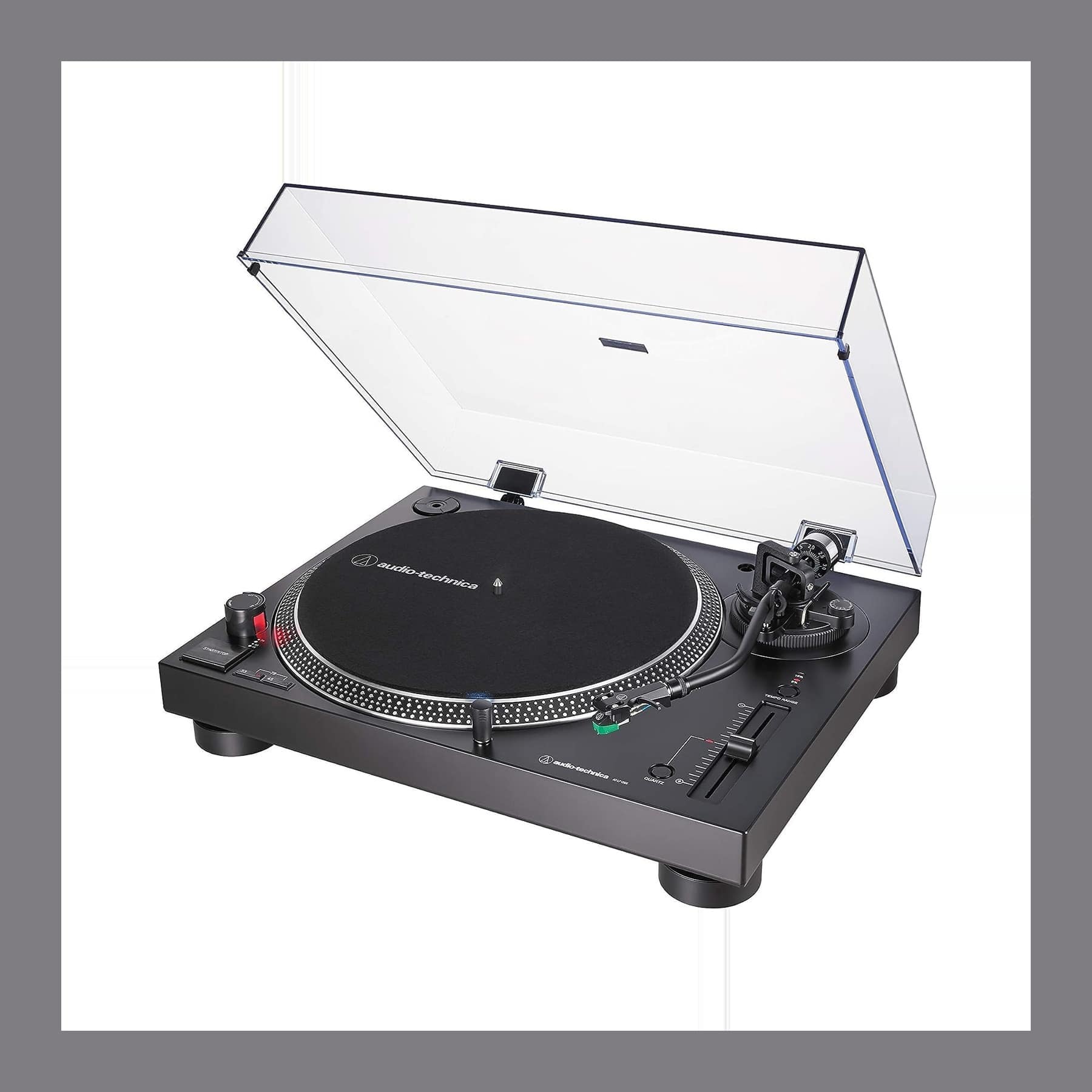 Audio-Technica AT-LP120XUSB black direct-drive turntable with pitch slider, removable headshell and dust cover