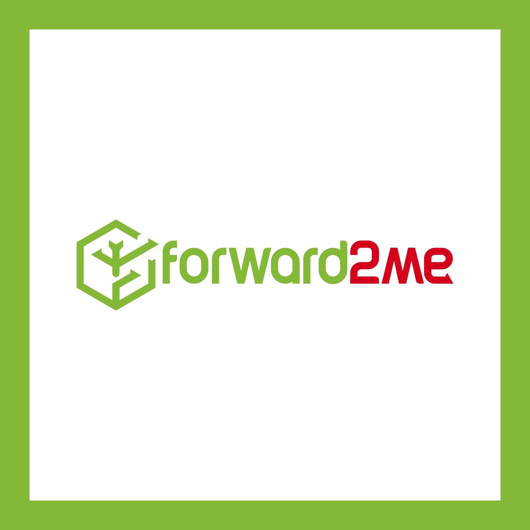 Forward2me logo on a white square with a green border
