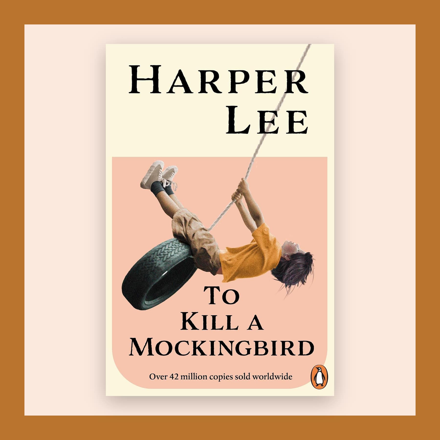 To Kill a Mockingbird by Harper Lee, 2025 Penguin paperback cover, on a peach ground with a mustard border
