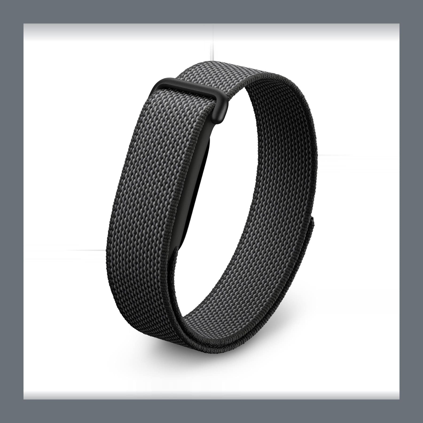 Google Fitbit Air in Obsidian, a woven black band forming a loop with no screen anywhere on the tracker