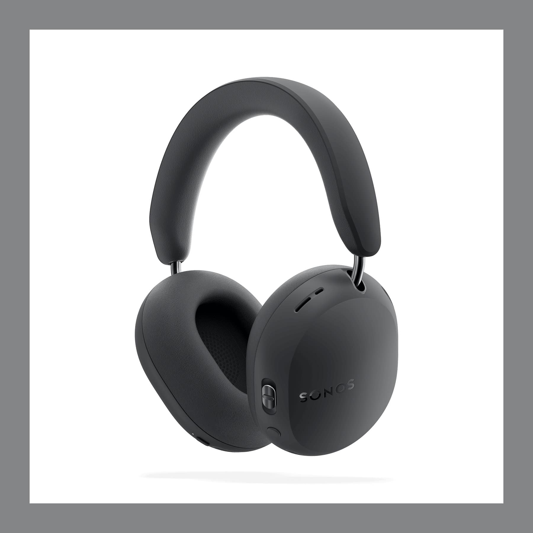 Sonos Ace Ultra over-ear headphones in Black, seen from the side with the Sonos logo on the ear cup