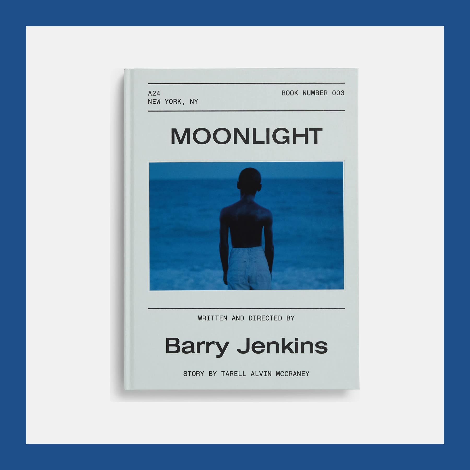 A24 hardback of the Moonlight screenplay with Barry Jenkins credited on the pale green cover