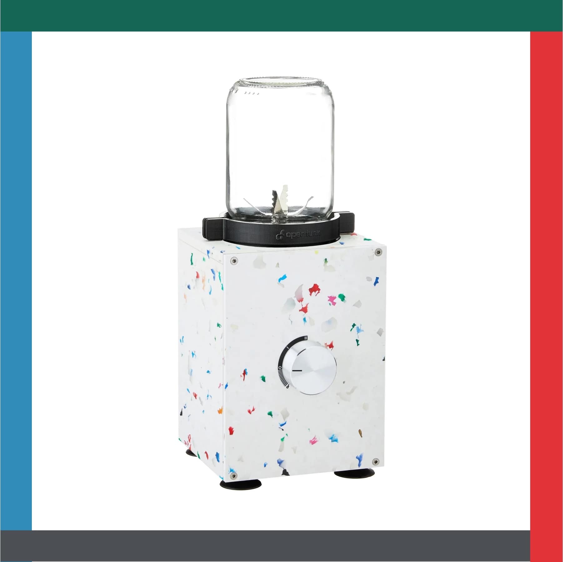 Open Funk re:Mix kitchen blender in white recycled plastic with a clear glass jar attached.