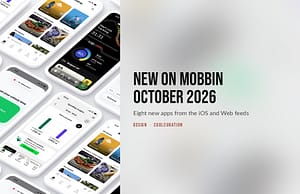 Phones showing Box Box Club, Jomo, Lloyds and Mindtrip screens beside the headline New on Mobbin October 2026