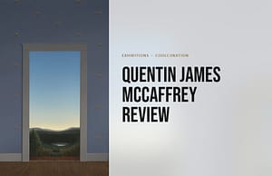 Quentin James McCaffrey review cover, with his painting View showing a doorway onto hills at dusk