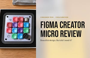 Figma Creator Micro macropad in its box beside the review headline