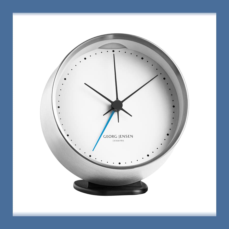 Georg Jensen Koppel alarm clock in steel with its holder