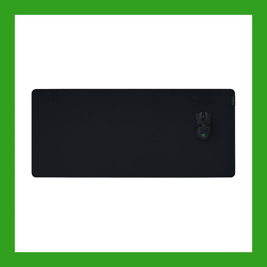 Razer Gigantus V2 XXL black cloth desk mat with a mouse on one corner