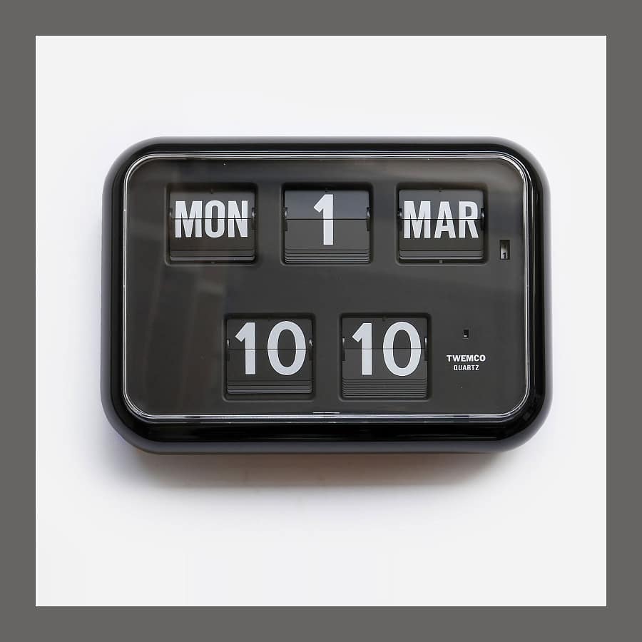 Present and Correct 24 hour clock and calendar in yolk yellow with flip cards for day, date, month and time