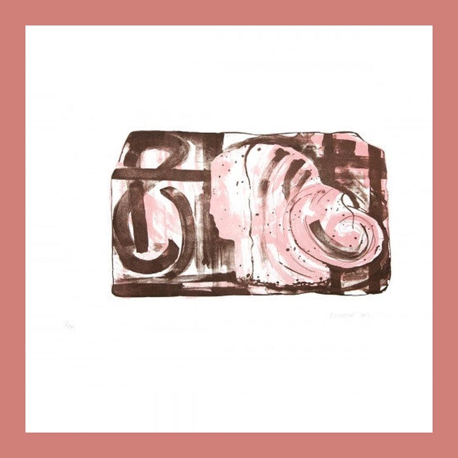 Clare Woods Bobby Diamond lithograph, a block of brown and pink brushmarks on white paper