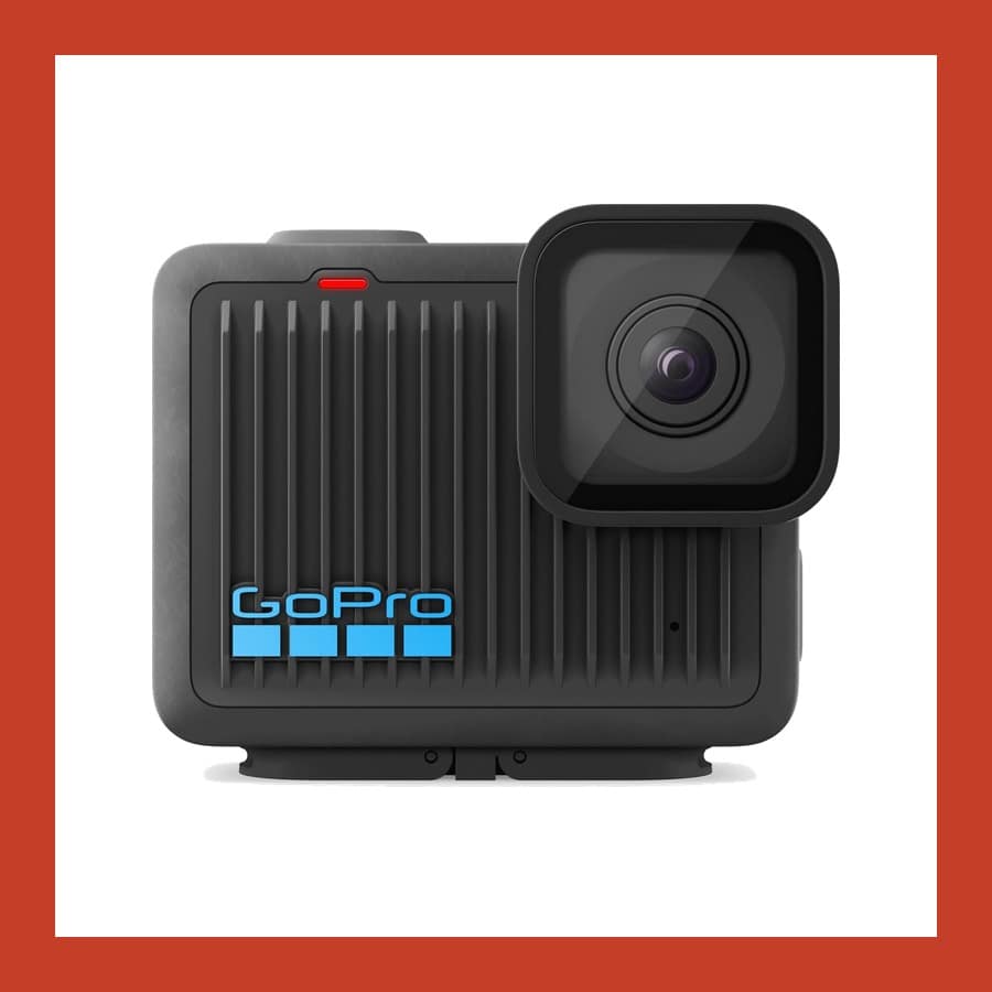 GoPro HERO compact action camera with ribbed body and lens
