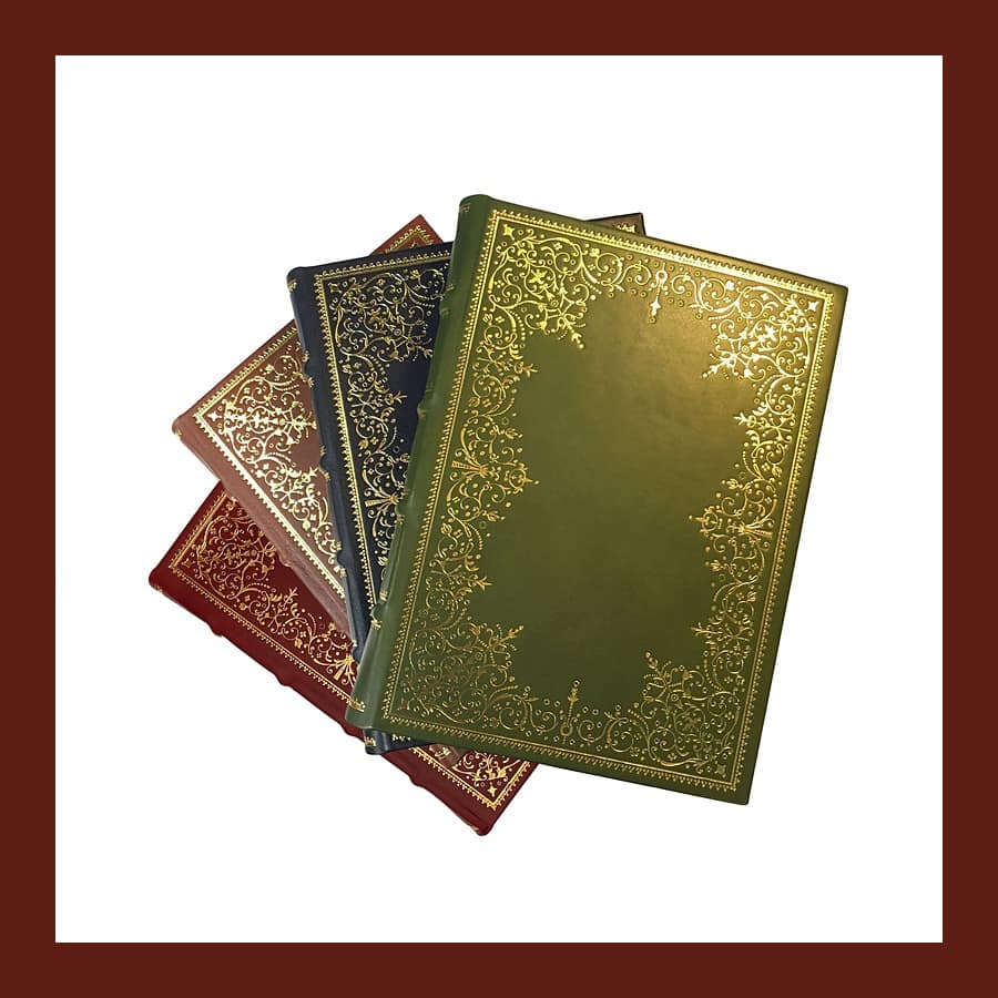 Il Papiro Elisabetta journals with gold-tooled covers in green, navy, burgundy and red
