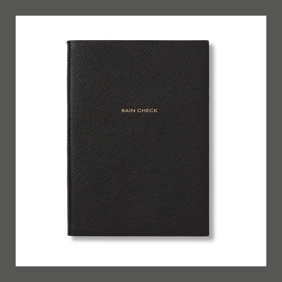Black Burberry x Smythson Soho notebook stamped Rain Check in gold
