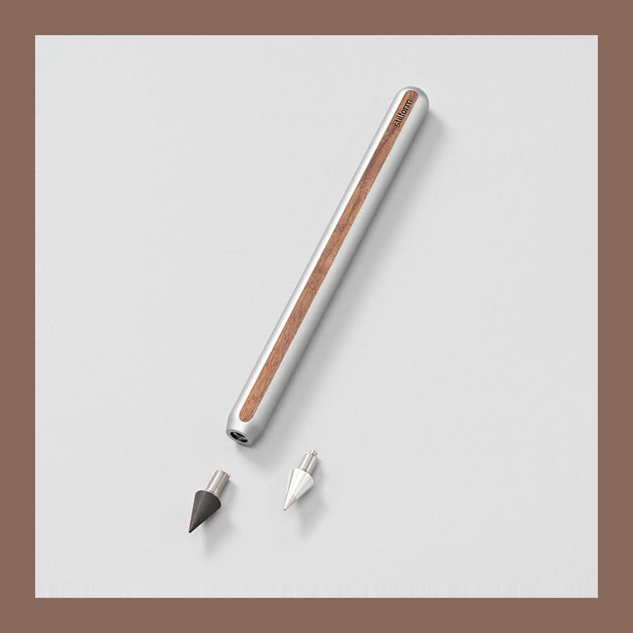 Silver Stilform AEON pencil with a wood band and two spare magnetic tips