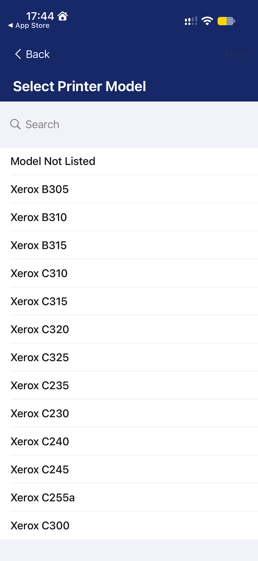 Xerox Easy Assist printer model list with no plain C305 entry