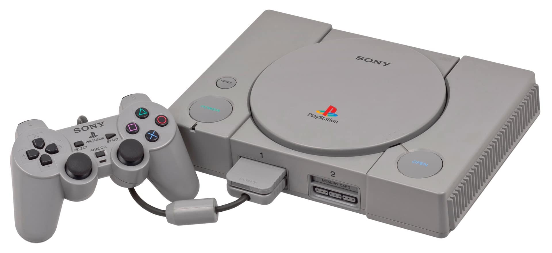 Original Sony PlayStation console with its controller