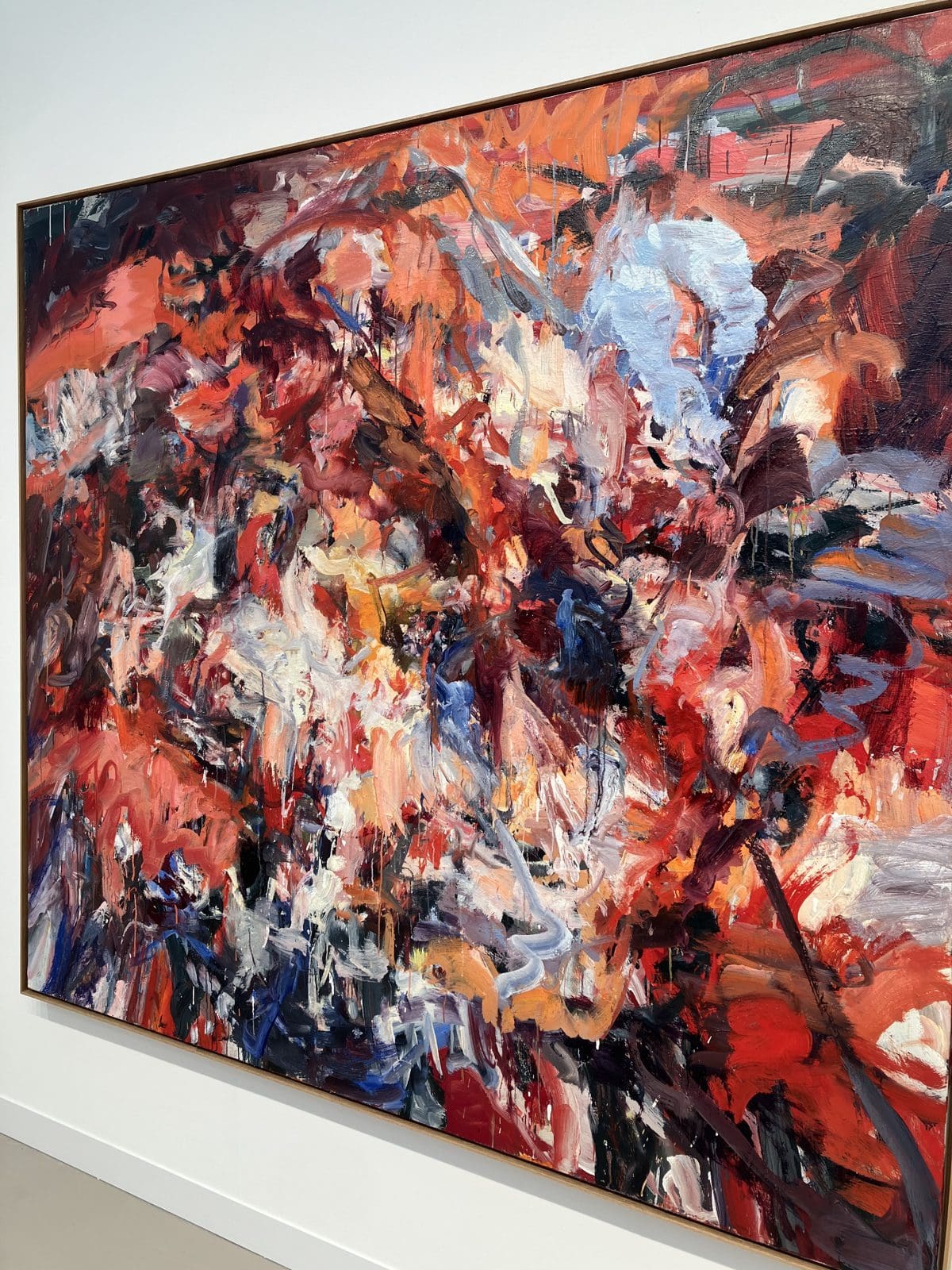 Large gestural abstract in red, orange and violet by Catherine Goodman