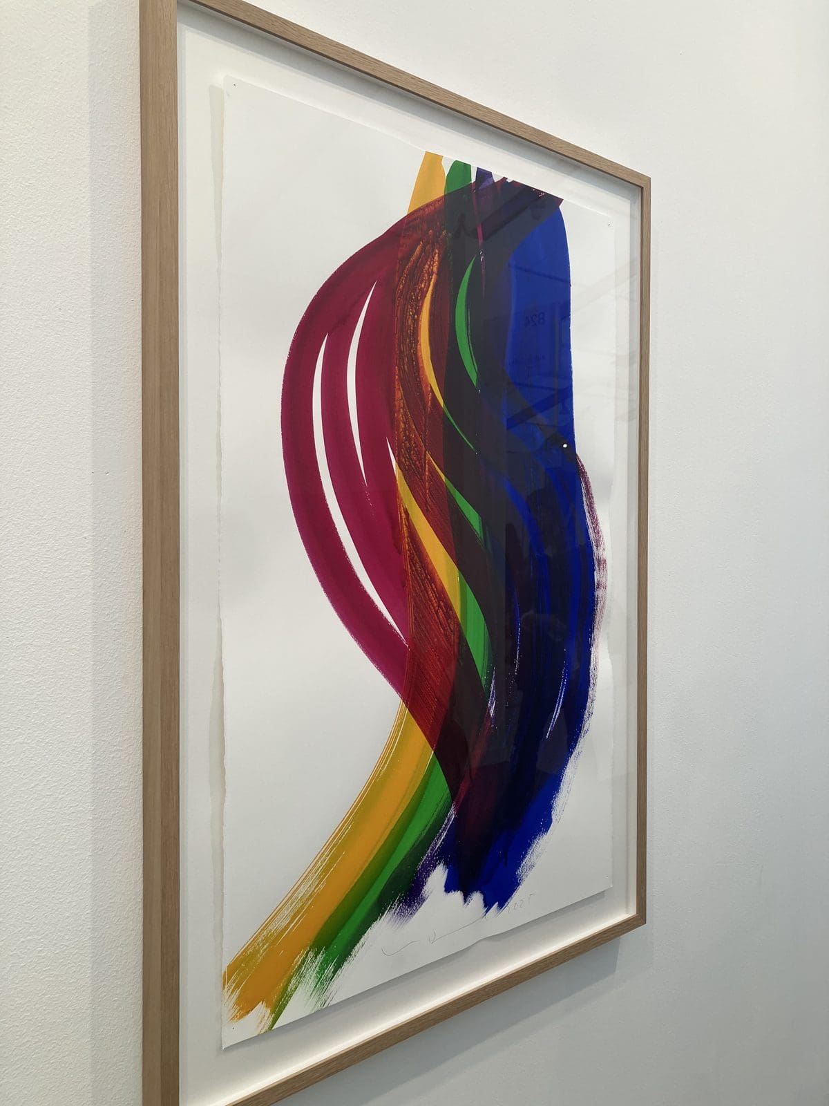 Katharina Grosse watercolour, a single sweep of yellow, green, red and blue