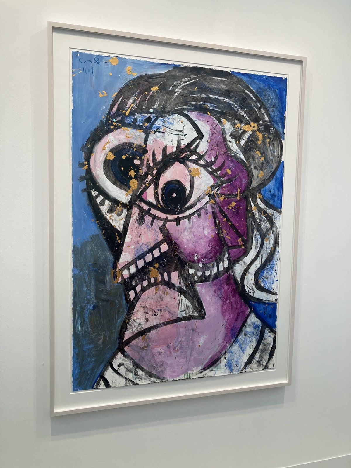 George Condo American Insanity, a pink and violet cubist head with one large eye