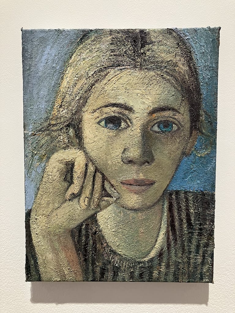 Small Louis Fratino portrait of a fair-haired woman resting her cheek on her hand