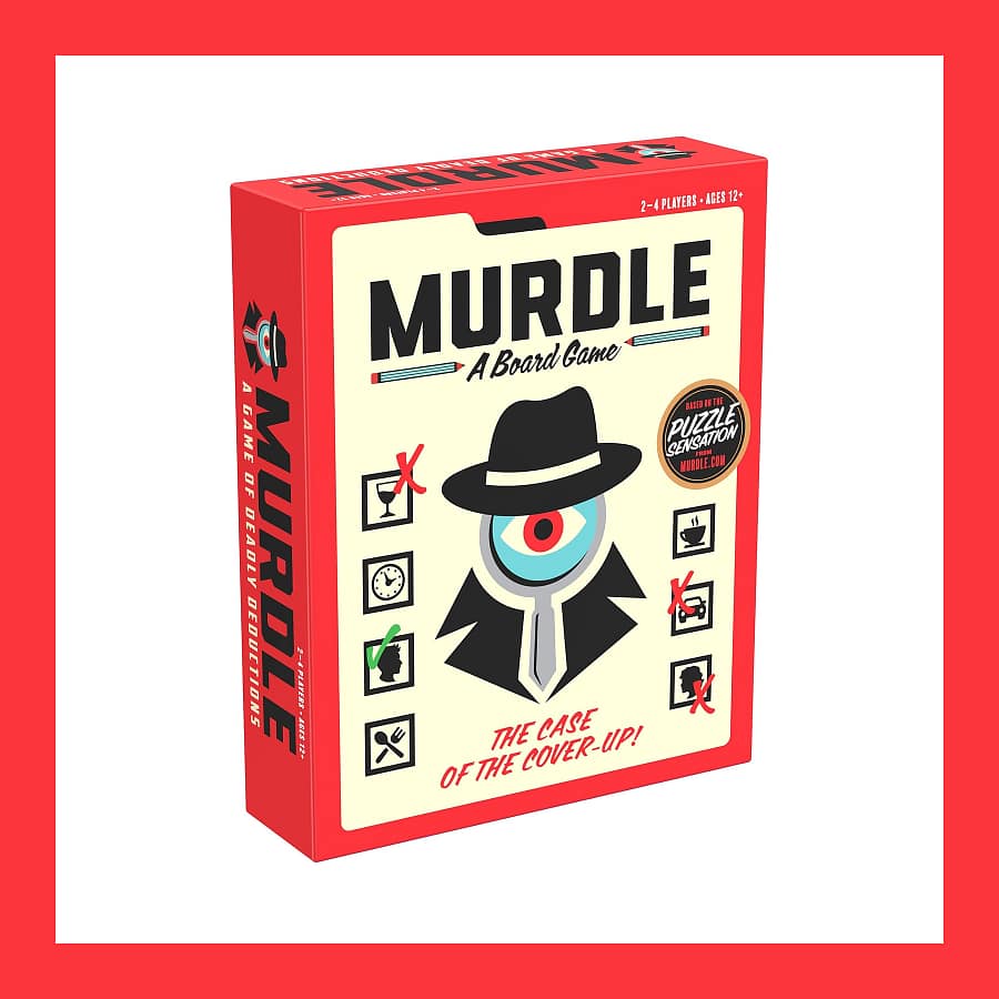 Murdle board game box from Goliath Games, the case of the cover-up