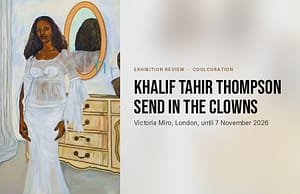 Khalif Tahir Thompson's painting Pearl beside the headline Khalif Tahir Thompson, Send in the Clowns