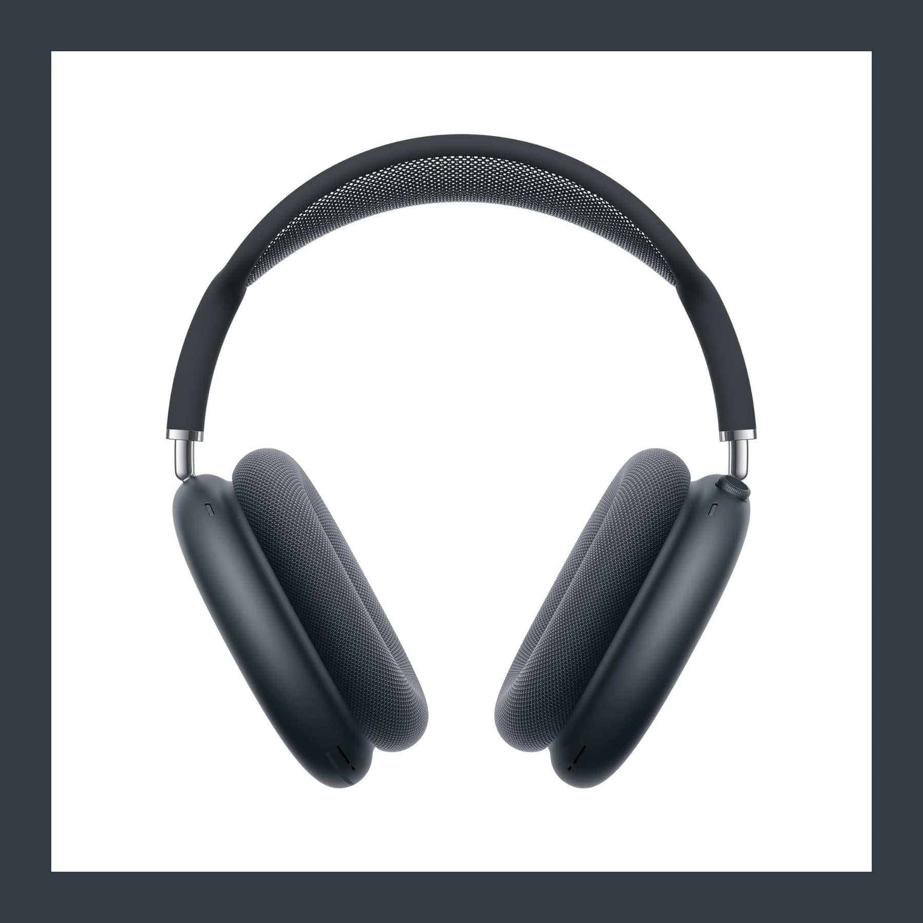 Apple AirPods Max 2 over-ear headphones in Midnight, front view with the mesh headband
