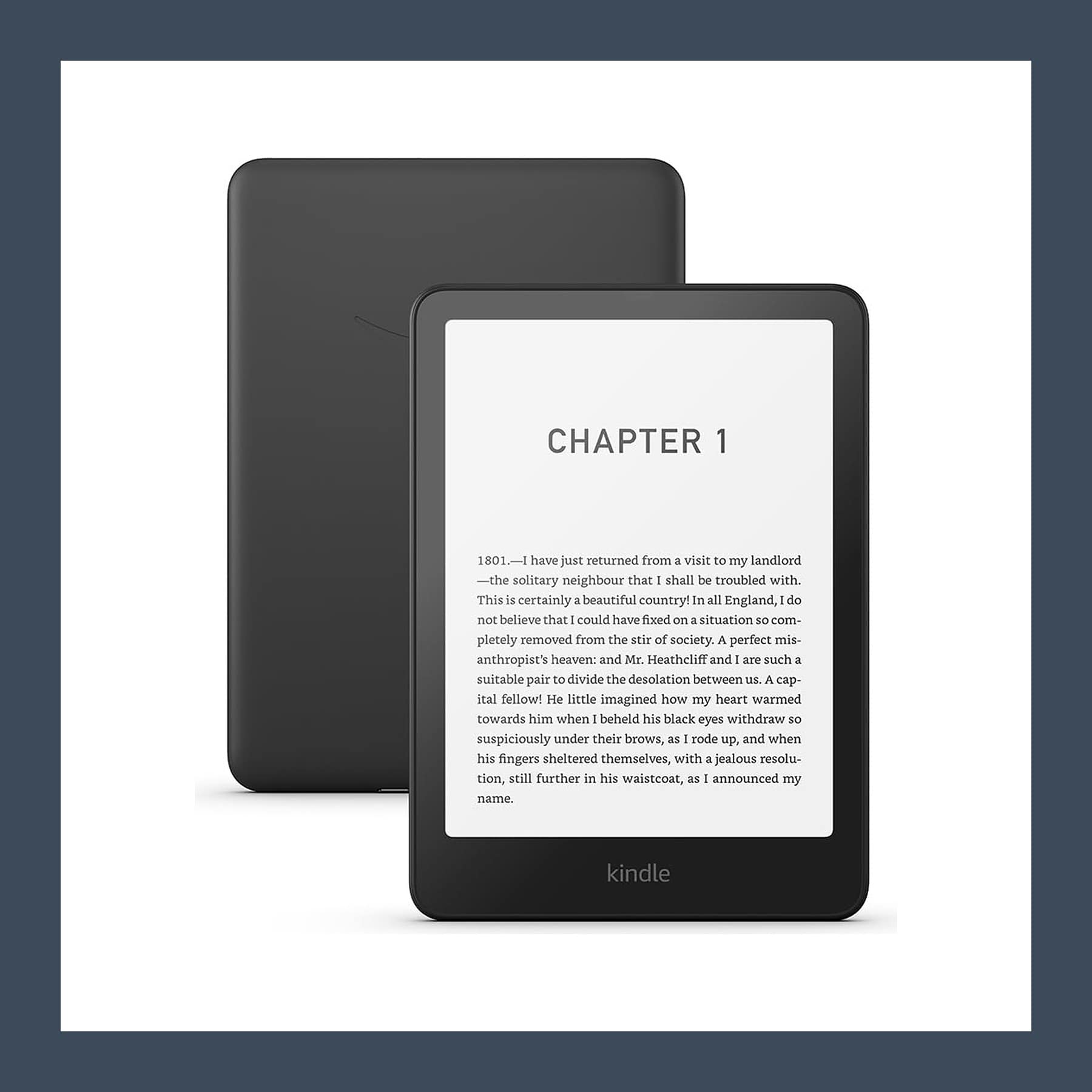 Kindle Paperwhite 2024 e-reader in black, front and back, showing a page of text
