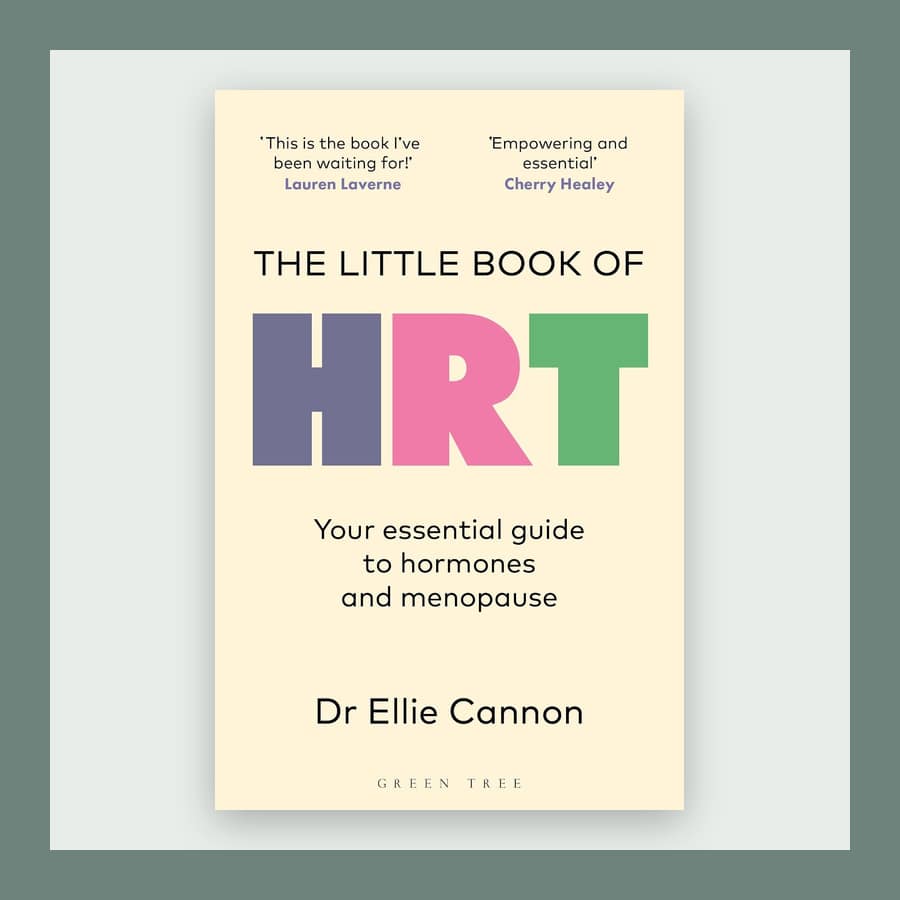 Cover of The Little Book of HRT by Dr Ellie Cannon on a pale sage ground with a sage border