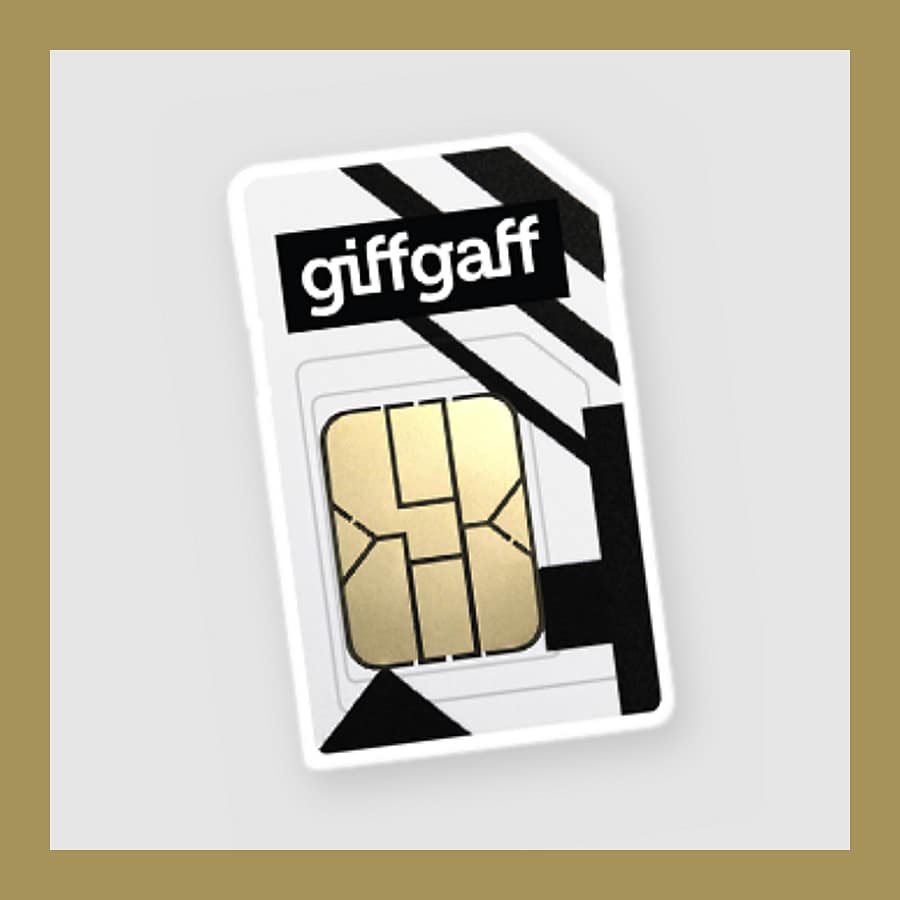 giffgaff SIM card with its gold chip in the black and white giffgaff card design