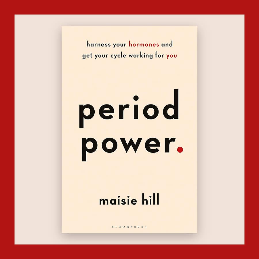 Bloomsbury paperback of Period Power by Maisie Hill on a blush ground with a red border