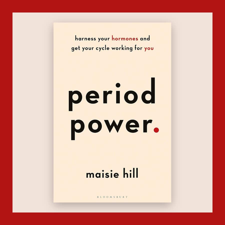 Cover of Period Power by Maisie Hill on a blush ground with a red border