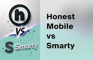 Honest Mobile and Smarty logos split by a VS graphic, with text reading Honest Mobile vs Smarty.