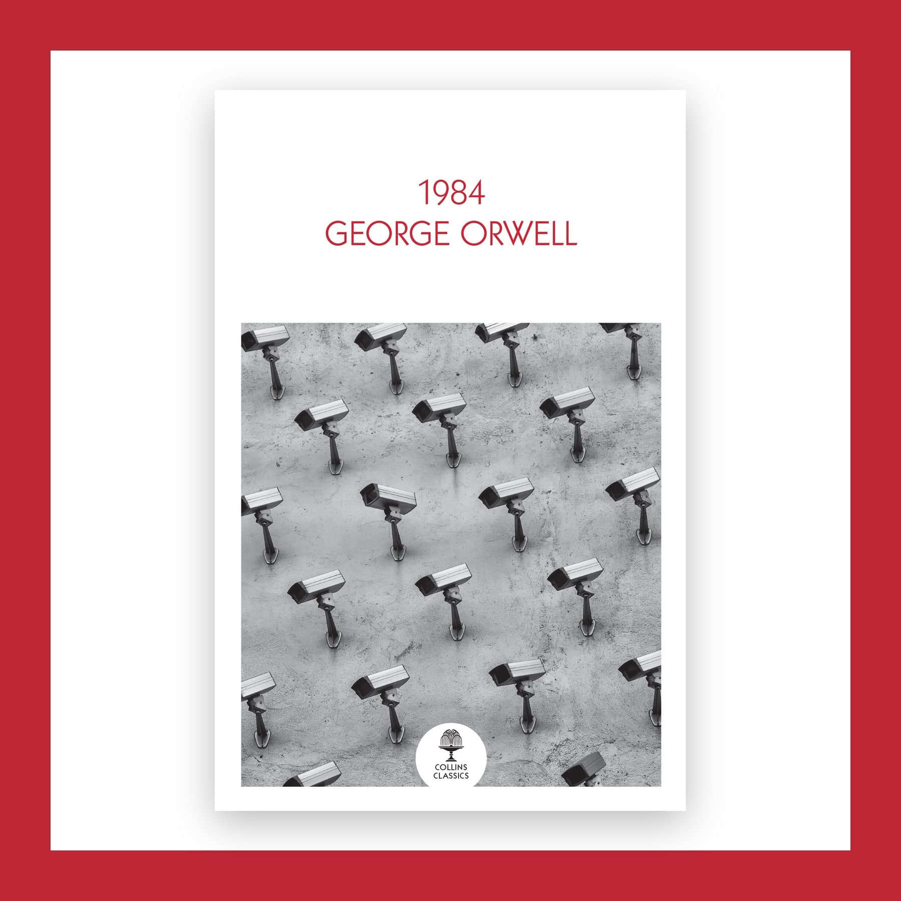 William Collins paperback of Nineteen Eighty-Four by George Orwell on a white ground with a red border