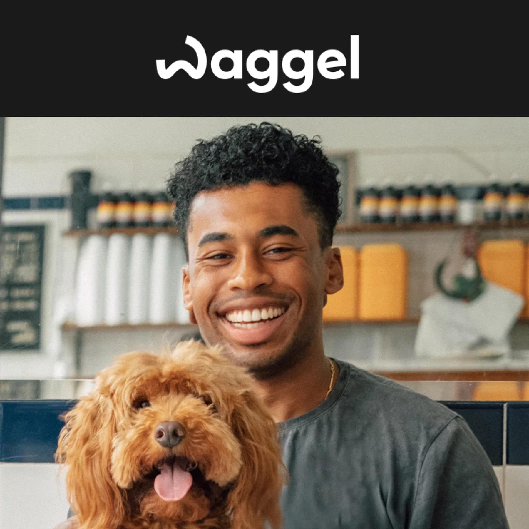 A smiling man sitting with his happy dog, showcasing the benefits of Waggel pet insurance. Use our referral code to get a free month of coverage and ensure your furry friend is protected.
