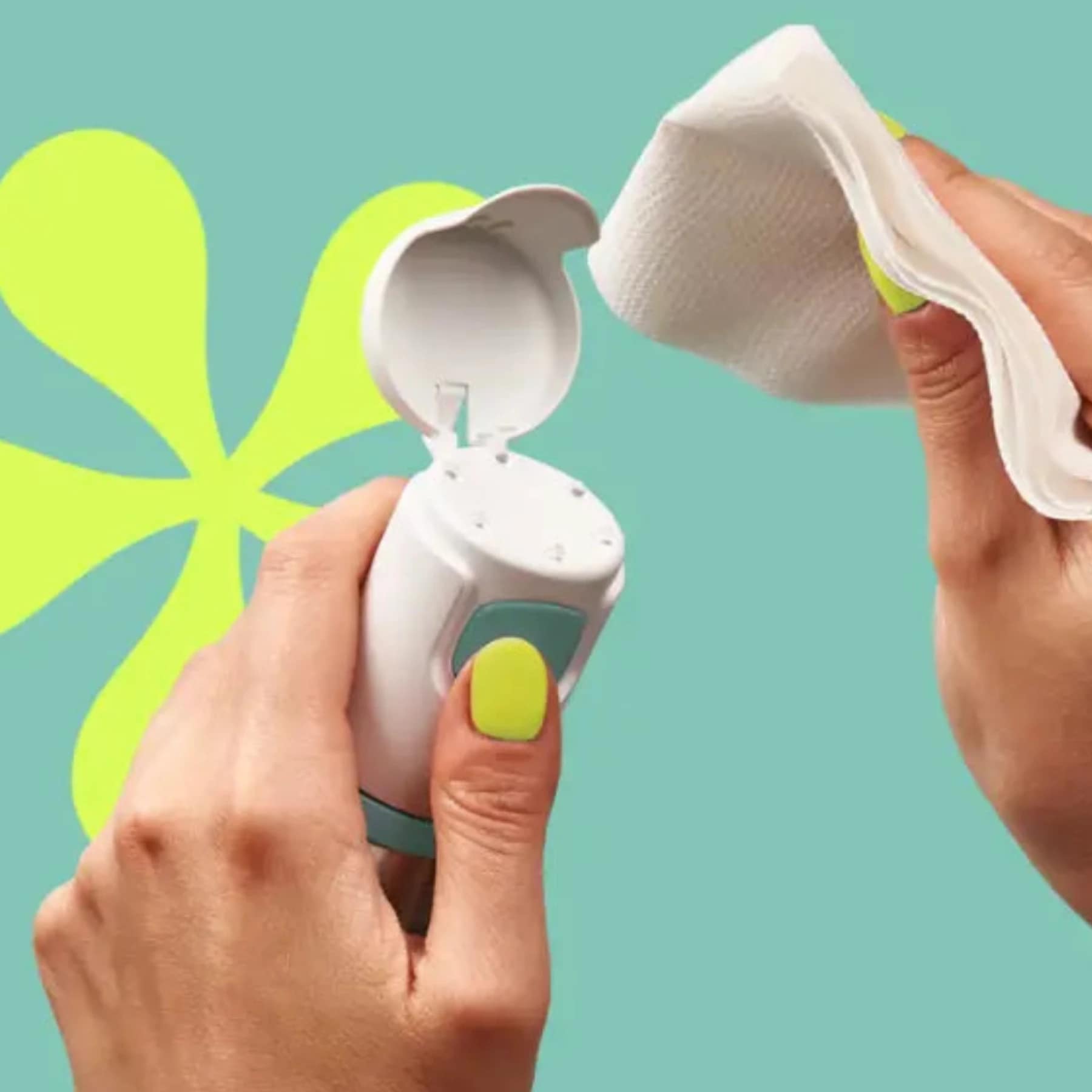Hands using Wype eco-friendly wet wipe alternative with toilet paper, showing refillable bottle and soothing gel.