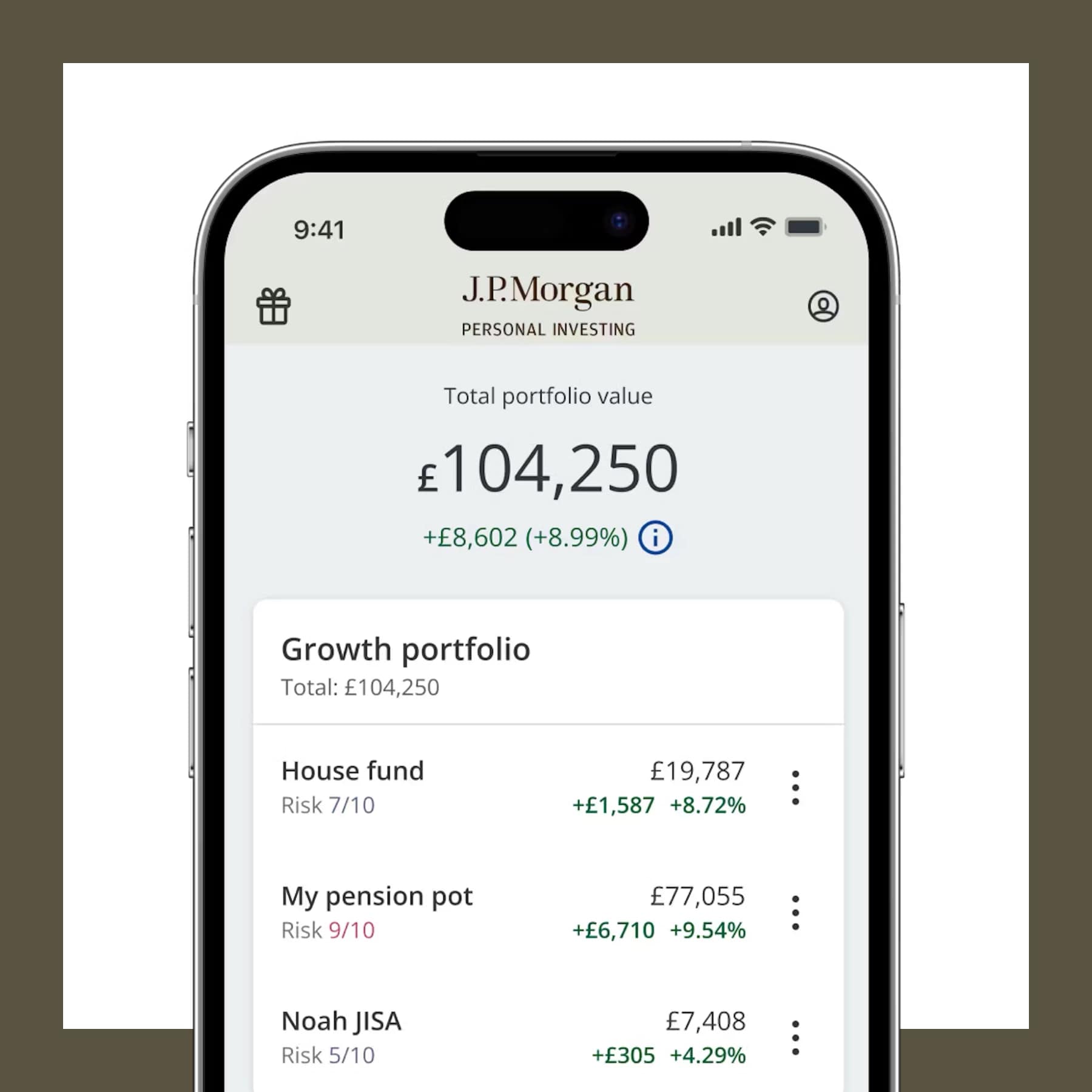 JPMorgan Personal Investing app portfolio screen