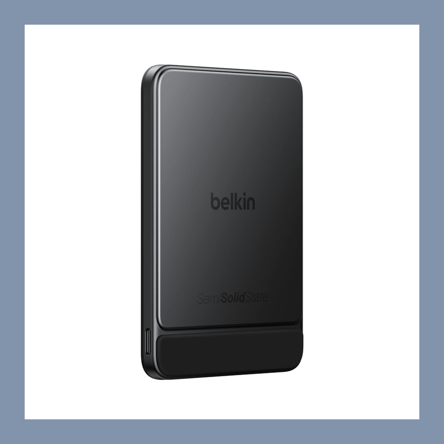 Belkin UltraCharge Pro 5K magnetic power bank in black, shown at an angle