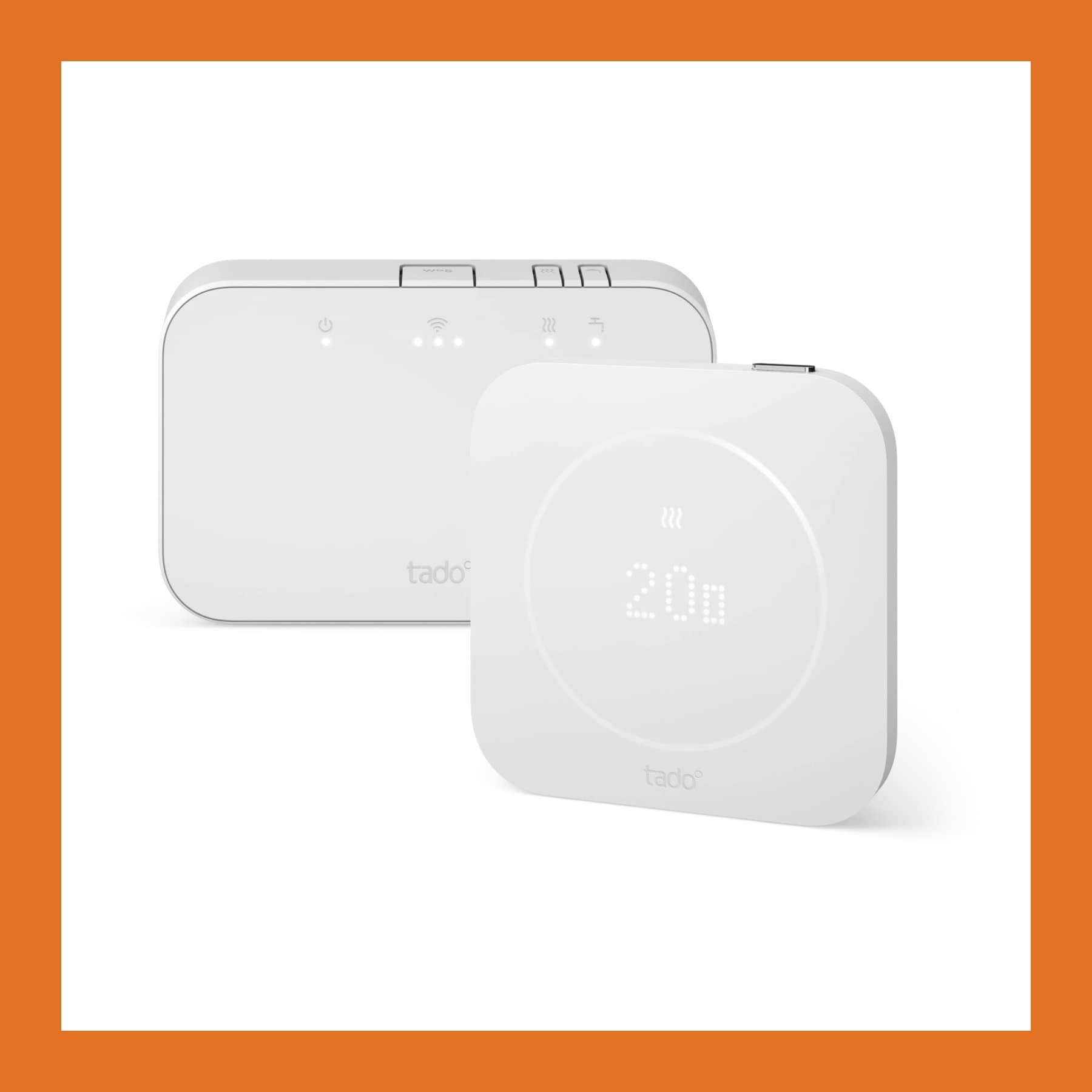 tado Smart Thermostat X 2nd gen wireless sensor showing 20 degrees beside the Programmer X