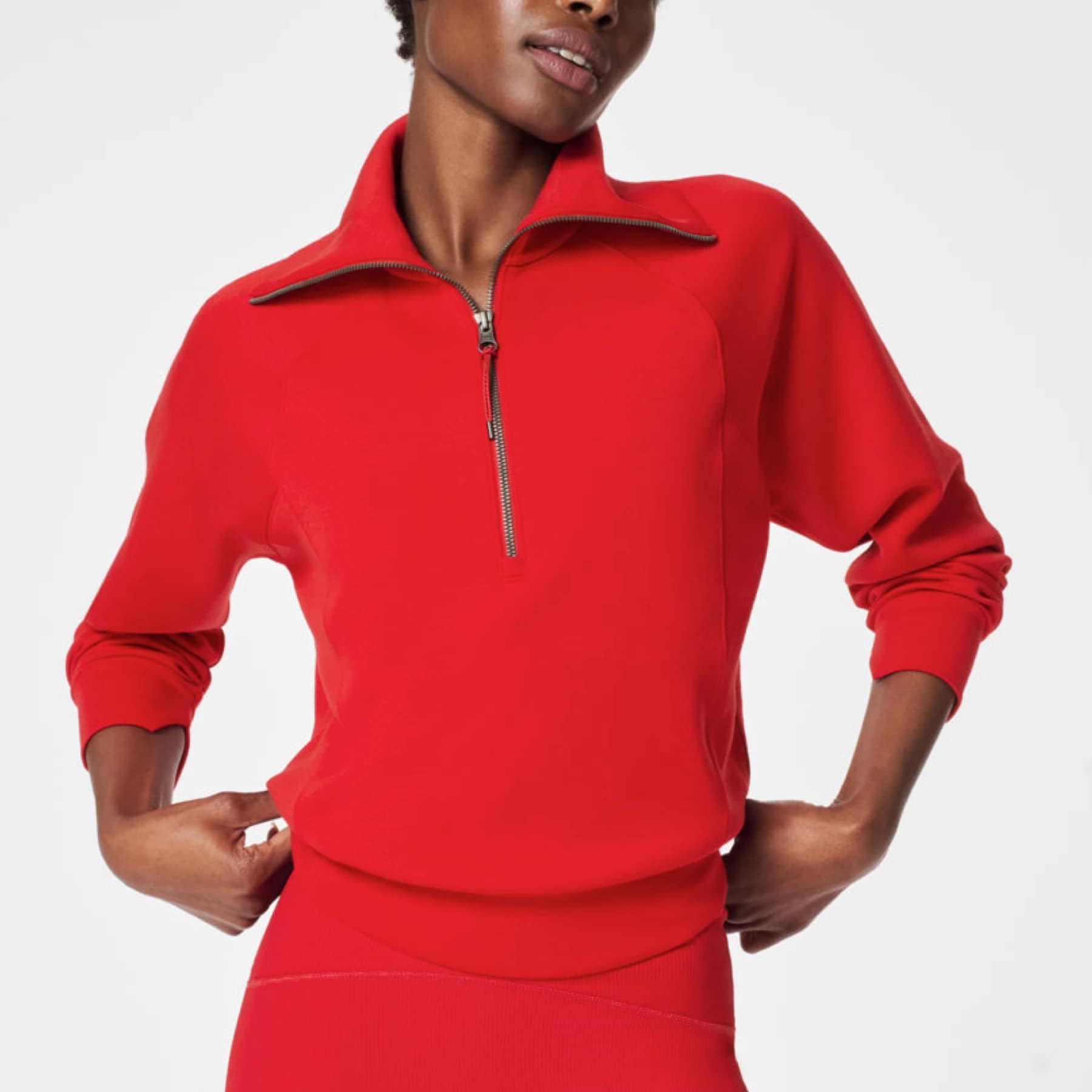 Red Spanx AirEssentials Half Zip sweatshirt with zip collar and relaxed fit