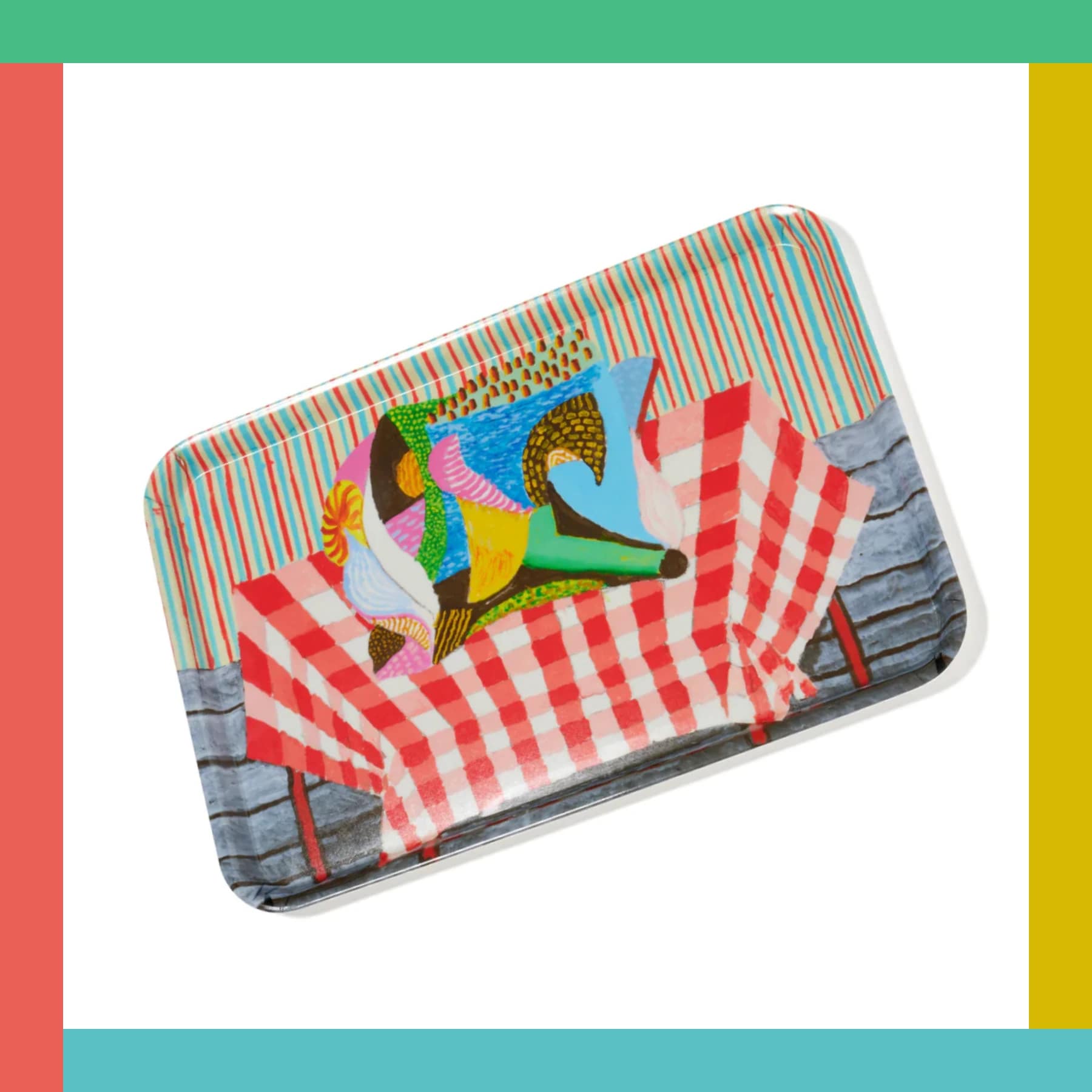David Hockney melamine tray printed with Abstraction Resting on a Red and White Checkered Tablecloth