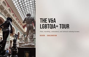 The V&A Cast Court seen from below, with the cover title The V&A LGBTQIA+ Tour